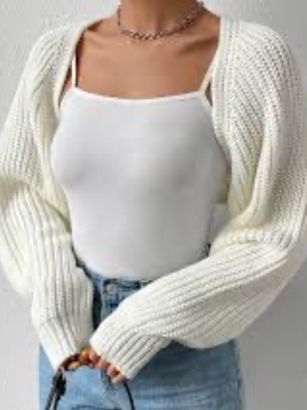 SHEIN Cream Ribbed Knit Cropped Bolero Shrug Cardigan Sweater XS